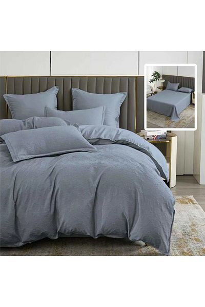 Pucioasa Baroque plain natural double bed linen 6 pieces, polycotton, Anthracite