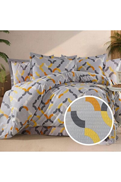 Pucioasa Lenjerie pat dublu creponata cu cearceaf pilota 180x220cm, bumbac 10...