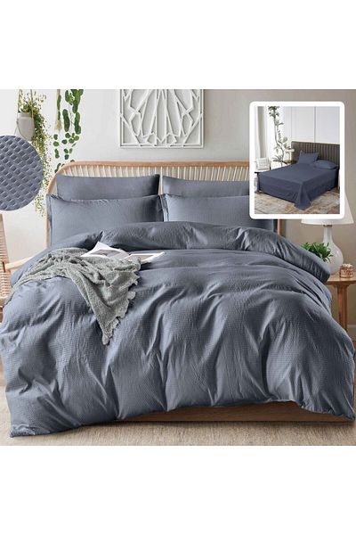 Pucioasa Double crepe bed linen 6 pieces, polycotton, Anthracite