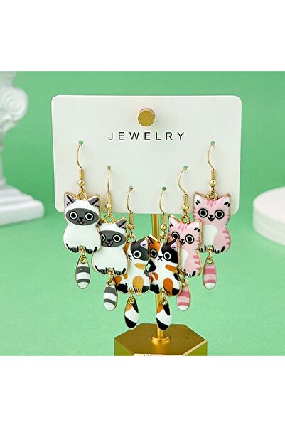 Choice اللون 2 3 أزواج/مجموعة أقراط أنيقة من المينا بتصميم قطة لطيفة على شكل ...