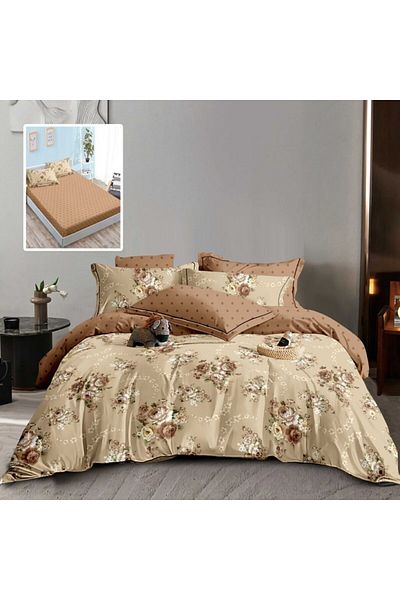 Pucioasa Finet bed linen with elastic, 6 pieces, beige flowers HF6P325