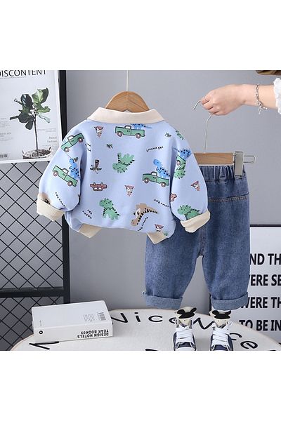 nannie Boys Blue Outfit with Dinosaurs Luca - 4-5 years
