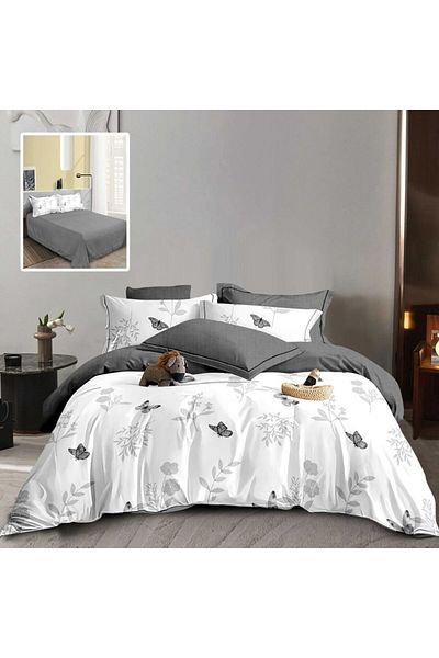 Pucioasa Lenjerie de pat dublu din finet, set 6 piese, model cu fluturi M535