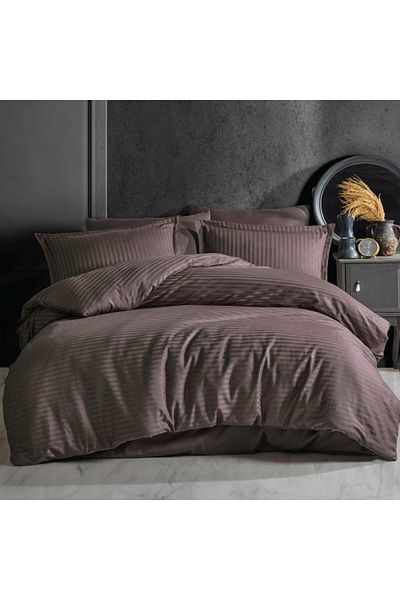 Pucioasa Thick damask bed linen with elastic for 140x200cm mattress - Brown
