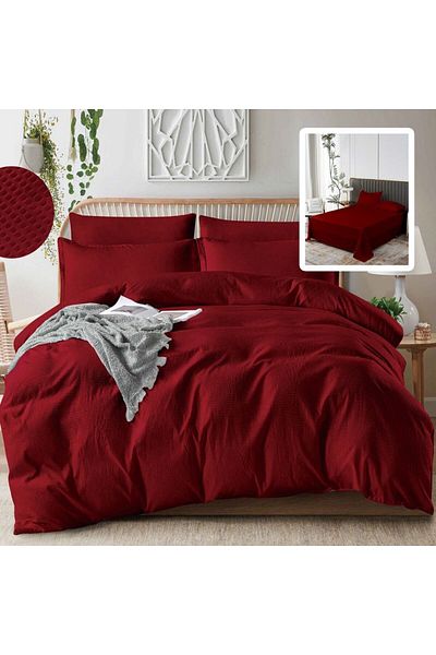 Pucioasa Double crepe bed linen 6 pieces, polycotton, Red