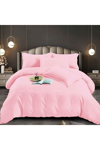 Pucioasa Double bed linen in polycotton damask, elasticated cover, 6 pieces, light pink
