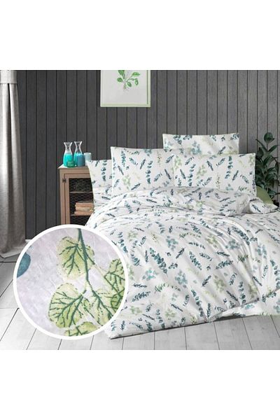 Pucioasa Double crepe bed linen with elastic for mattress 180x200cm, 100% cotton, stylized leaves