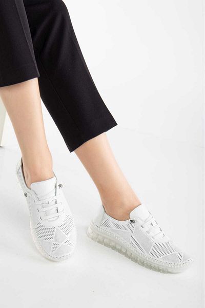 AYAKKABİSEPETİ Inside and Outside Genuine Leather Orthopedic Comfort Rubber Lace Mother's Shoes