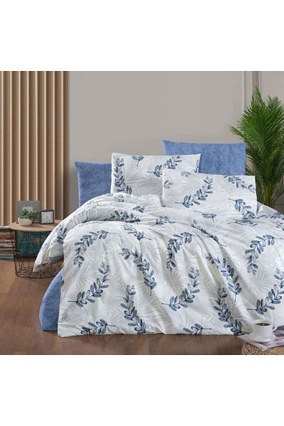 Pucioasa Blue double bed linen with leaves, RNFN221