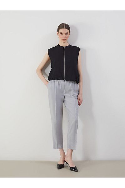 LC Waikiki Pantaloni de damă cu tăietură morcov albastru cu talie elastică