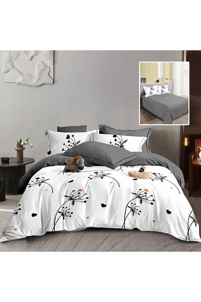 Pucioasa Lenjerie de pat dublu cu model floral din finet, set 6 piese M440 Alb/Gri
