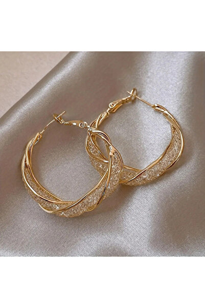 Choice أقراط دائرية ذهبية اللون بتصميم شبكي لامع ومبالغ فيه، مجوهرات حديدية م...