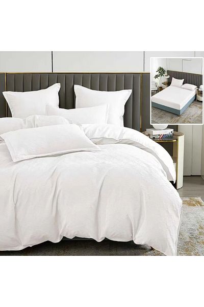Pucioasa Baroque nature double bed linen with elastic, 6 pieces, polycotton, Alba