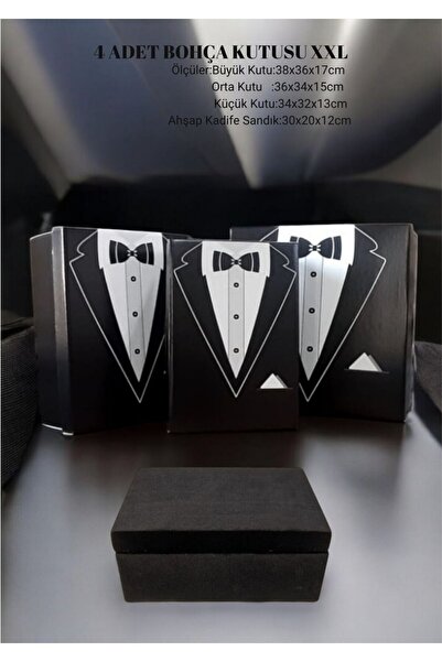 YUNESCO MOBİLYA VE HEDİYELİK 4'lü Damat Çeyiz Bohça Kutu Set Kurulu Ahşap Sandıklı