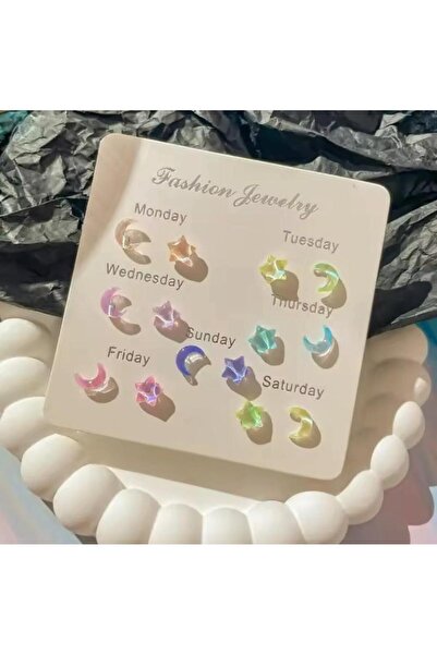 Vintageamer 14 Adet Ay Yıldız Figürlü Çocuk Genç Küpe Seti
