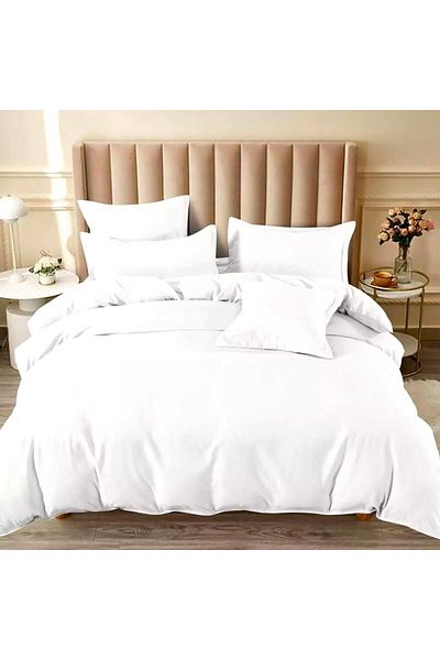 Pucioasa 100% cotton percale bed linen, 6 pieces, Sulphur, White