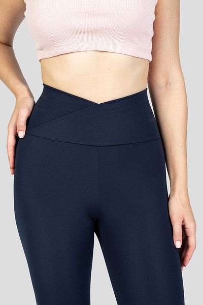 The Step Sports Cross Waist Navy Blue Women's Detailed Ankle Length Sports Leggings