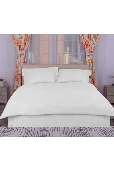 Pucioasa Bedding with elastic bed sheet - 180x200cm mattress, polycotton damask, white