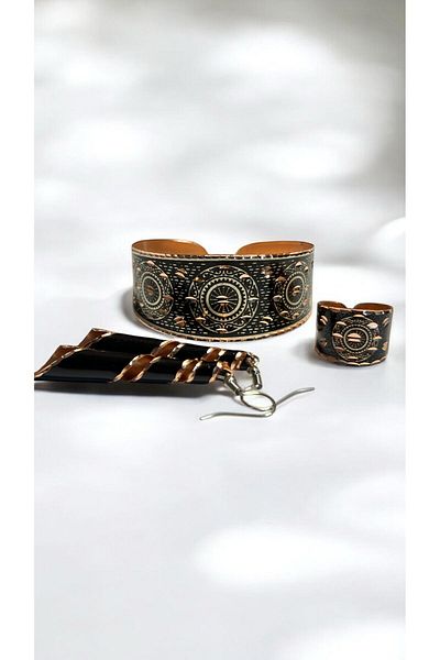 PrestigeSO Copper Bracelet Copper Ring Copper Earrings Set - Health and Elegance