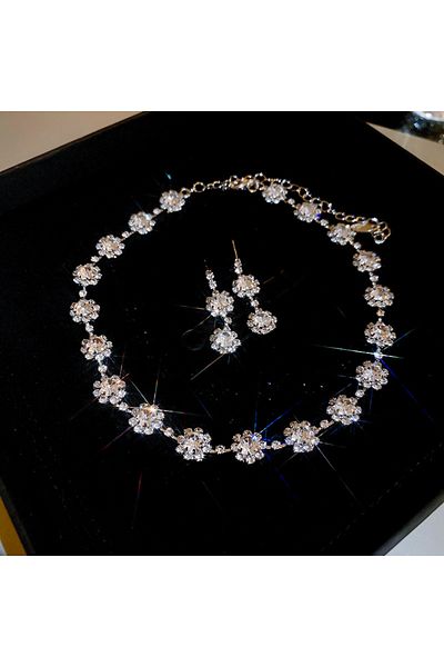 Choice 6 Inlaid Rhinestone Water Drop Tassel Necklace Earrings Two-piece Set of Luxury Luxury High-grade K.