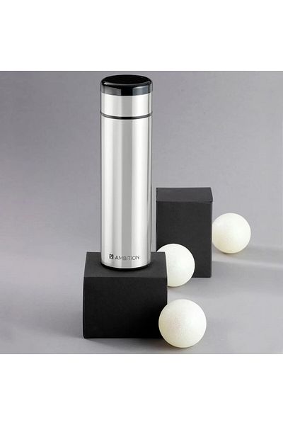 Ambition Stainless steel thermos 420ml, with LCD temperature indicator, silver, Indi