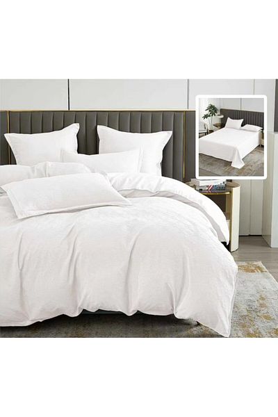 Pucioasa Baroque plain natural double bed linen 6 pieces, polycotton, Alba