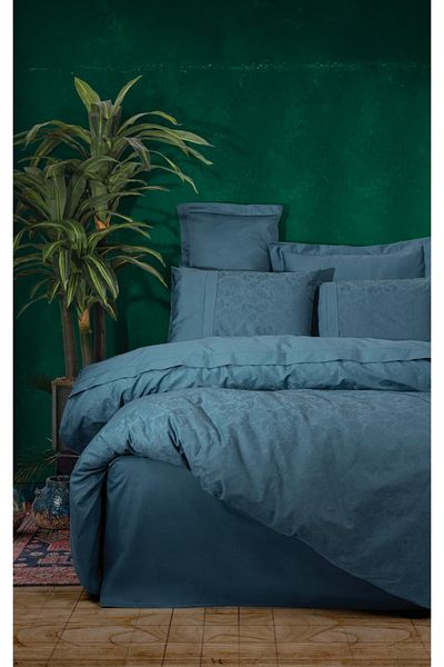 Cotton Box Lenjerie de pat jacquard satin de lux, Cotton Box, Sante Petrol Blue