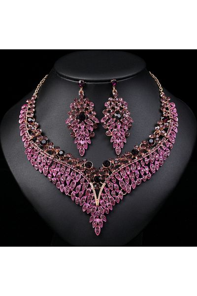Choice 8884-purple 3pc Women's Fashion Starry Leaf Embellishments Necklace Earrings Jewelry Set Wedding Ban