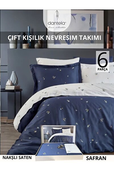 Dantela SAFRAN Nakışlı Pamuk Saten Nevresim Takımı 6 parca