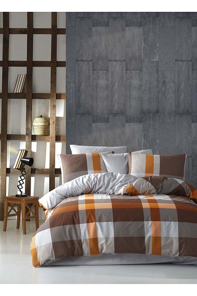 Bahar Majoli Home Set lenjerie de pat Majoli Bahar 100% bumbac Ranforce 144 TC 3 piese husa pilotă 160x220cm Caro Orange
