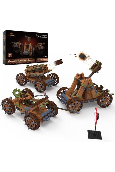 JMBricklayer 3'ü 1 Arada Ortaçağ Mancınık Seti, Eğitici 3D Bulmaca Yapı Oyuncağı