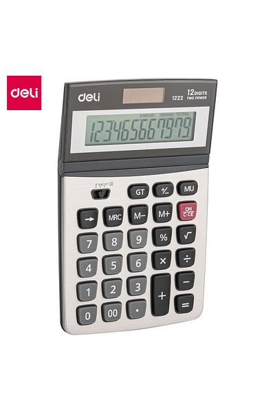 Deli Deli E1222 Calculator - Metal, 12 Digits, Silver, Dual Power