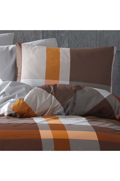 Bahar Majoli Home Set lenjerie de pat Majoli Bahar 100% bumbac Ranforce 144 TC 3 piese husa pilotă 160x220cm Caro Orange