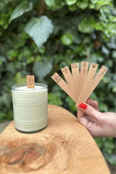 rufus concept Ahşap Mum Fitili Ve Yapışkanlı Fitil Sehpası 12 Adet (15X100X0,5MM) Anneler Günü Temalı