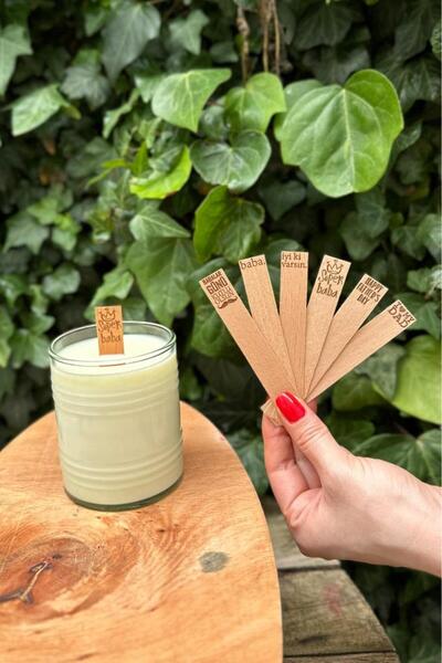 rufus concept Ahşap Mum Fitili Ve Yapışkanlı Fitil Sehpası 12 Adet (15X100X0,5MM) Babalar Günü Temalı