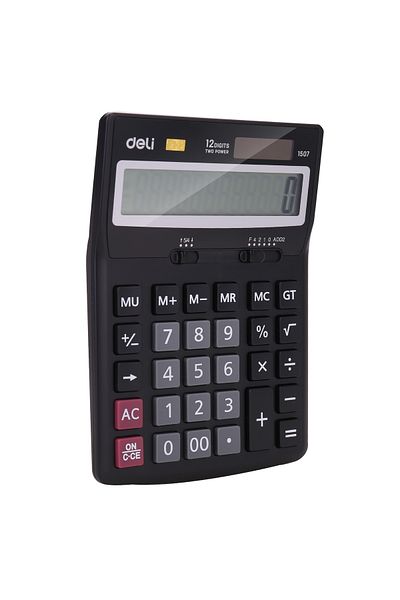 Deli E1507 Calculator - Plastic, 12 Digits, Black, Dual Power