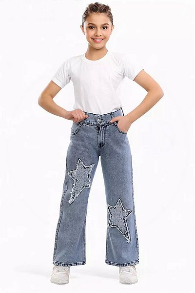 NEGİYYİM Girl Star Blue Rock Palazzo Jeans 6-15 Years