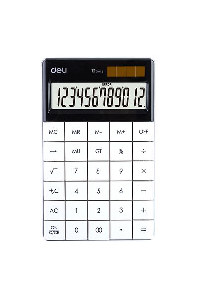 Deli E1589 Desktop Calculator, 12-digit Large Display, Dual Power, Plastic Keypad, White