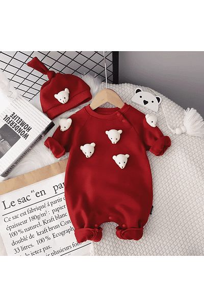 nannie Cute Bear Kids Red Jumpsuit - 6-9 months