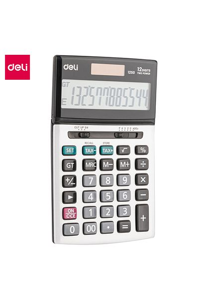 Deli E1250 Calculator - Metal, 12 Digits, Silver, Tax Function