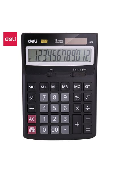 Deli E1507 Calculator - Plastic, 12 Digits, Black, Dual Power
