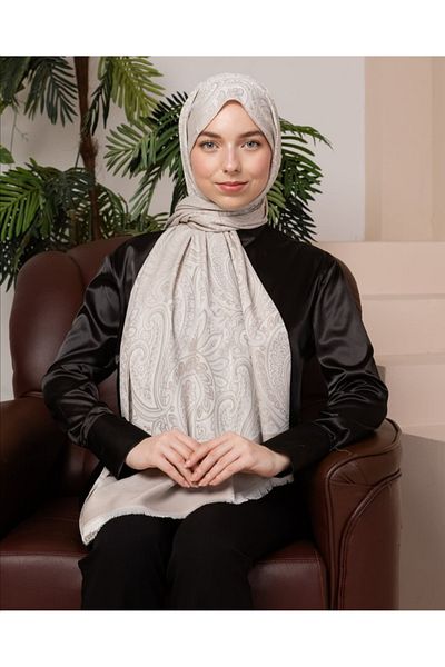 aldyoo Beige Double Face Ethnic Pattern Viscose Shawl