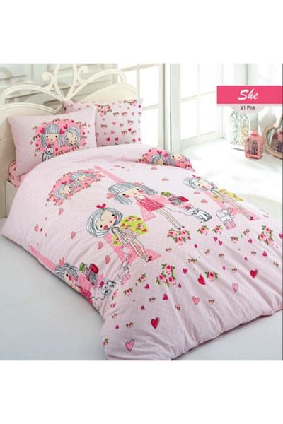 Bahar Majoli Home Lenjerie de pat pentru copii Majoli Bahar 100% bumbac Ranforce 144 TC pentru 1 persoana 3 piese She