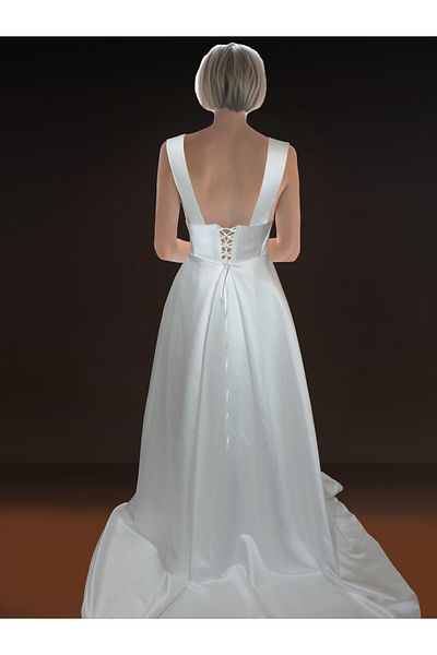 ASL Front Lace Detail Boat Neck A-Line Sweep Train Engagement Wedding Dress Evening Dress