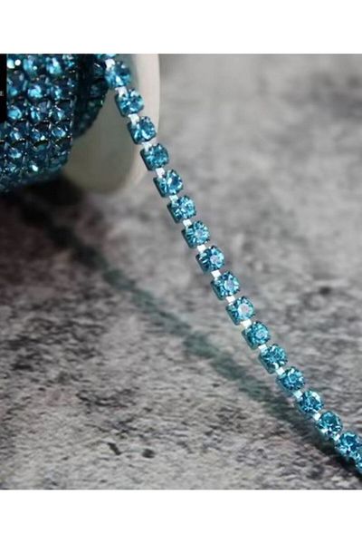 PASAMİA Beyoğlu Swarosvki Blue Stone Strip Chain - 1 Meter
