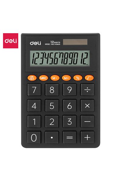 Deli EM130 Portable 12-Digit Calculator - Dual Power, Easy to Carry, 3-Year Warranty, Dark Grey