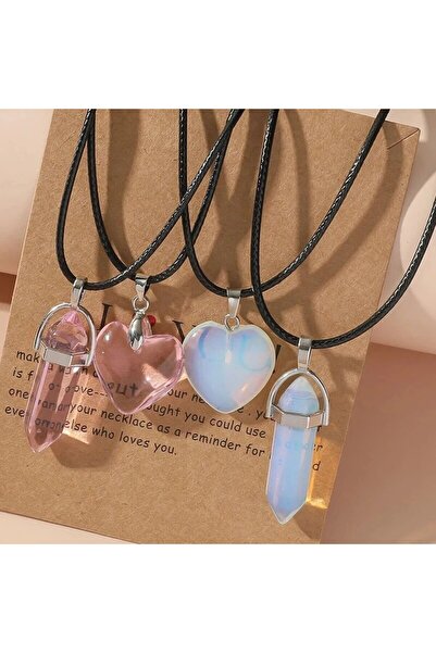 Choice SKU3، طقم قلادات من 4 قطع بتصميم هندسي من أحجار زجاجية، أحجار أوبال ور...