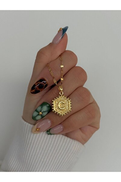 h&b design jewel Çelik Plaka C Harfli Kolye