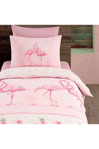 Bahar Majoli Home Lenjerie de pat pentru copii Majoli Bahar 100% bumbac Ranforce 144 TC pentru 1 persoana 3 bucati Flamingo
