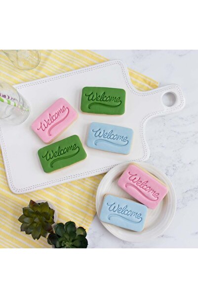 Hobist قالب بسكويت ممسحة مكتوب عليه عبارة "Welcome" وقالب لب السكر